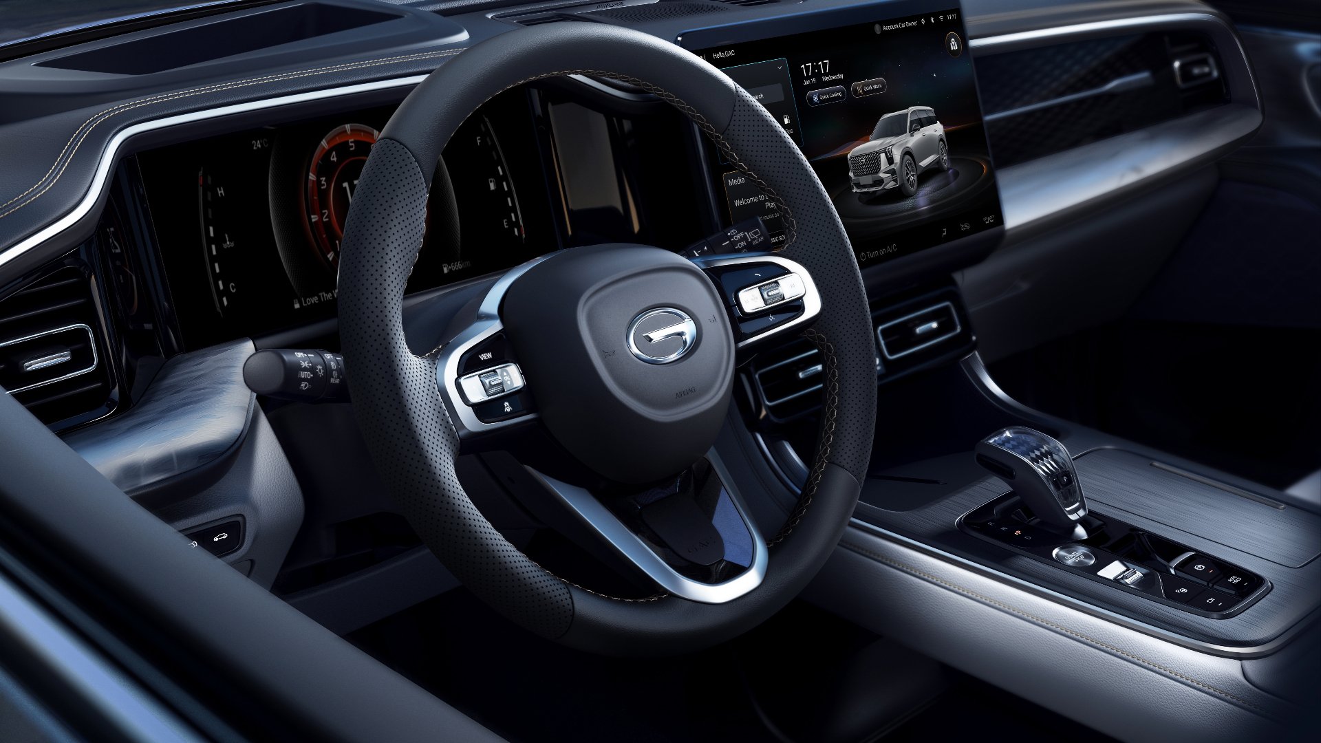 Vô lăng bọc da cao cấp trên All-New GS8 tích hợp các phím chức năng, giúp người lái thao tác vô cùng nhanh chóng.
